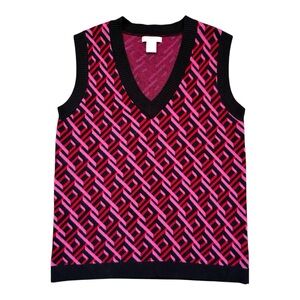 Christian Siriano Pink & Black Geometric Knit Sweater Best Size Small